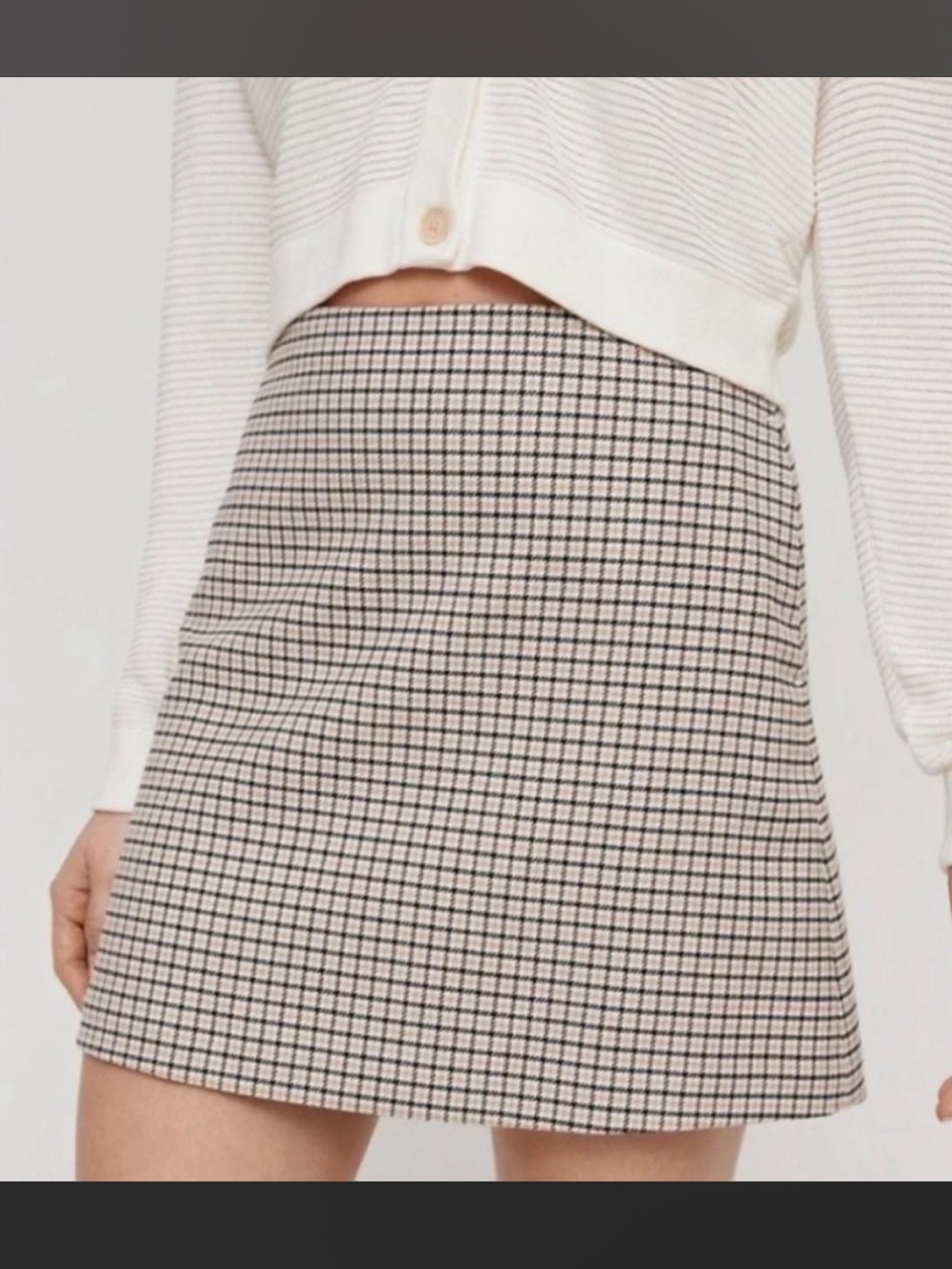 Aritzia Checked Mini Skirt in Cream and Black